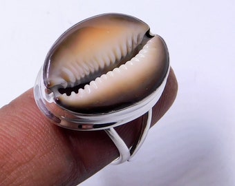 Ring met kaurischelp: handgemaakte 925 sterlingzilveren statement-sieraden