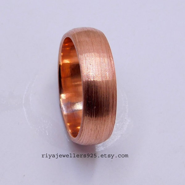 Brushed Copper Band Ring ,Half Round Pure Copper Wedding Band Ring ,Red Copper Ring ,men's  Ring ,Band width 7 Millimeter