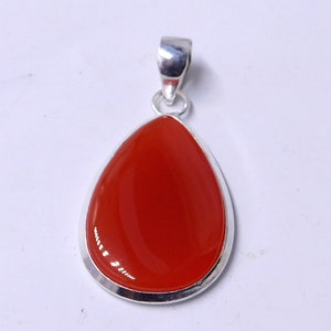 Carnelian Gemstone Sterling Silver Teardrop Pendant