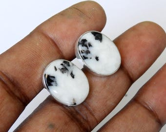 White Buffalo Turquoise Stud Earring 925 Sterling Silver Jewelry