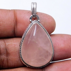Rose Quartz Teardrop Pendant: Handcrafted Sterling Silver Gemstone