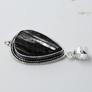 Raw Black Tourmaline Pendant: Sterling Silver Necklace, 925 Stamped