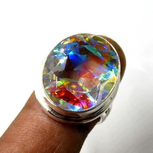 Mystic Topaz Sterling Silver Ring: Statement Promise Ring