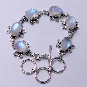 Rainbow Moonstone Sterling Silver Bracelet - Oval Gemstone Jewelry