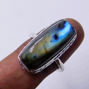 Adjustable Labradorite Ring: Sterling Silver Gemstone