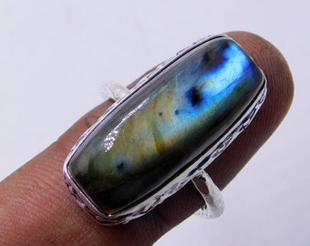 Labradorite Ring, Labradorite  Silver Adjustable  Ring