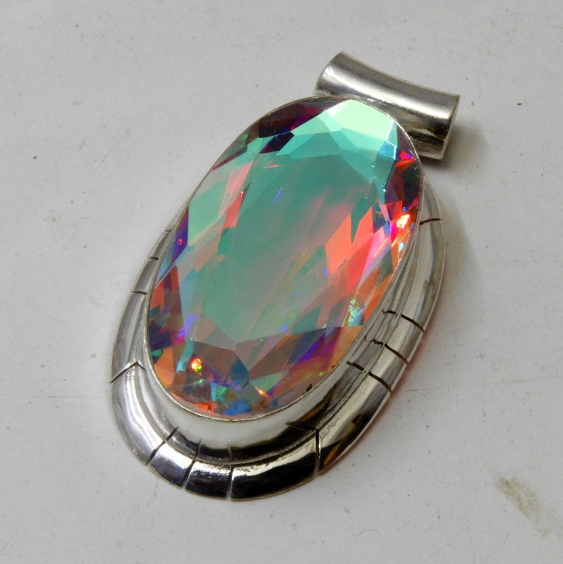 Ciondolo con topazio mistico arcobaleno, ciondolo in argento