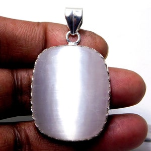 Natural Selenite healing Crystal Gemstone Silver Jewelry Pendant