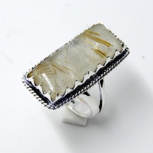 Natural Rutilated Quartz Gemstone Ring ,Rutilated Quartz 925 Sterling Silver Ring ,Golden Rutilated Quartz Father&#39;s Day Gift Ring