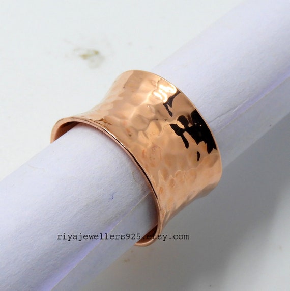 Hammered Solid Copper Wedding Band Ring Handmade Pure Copper