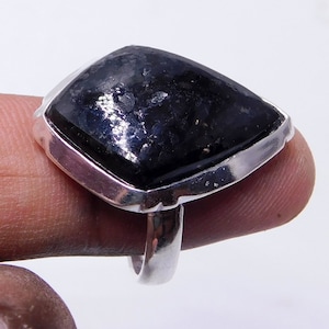 Nuumite Nuummite Silver Jewellery Ring, statement ring,top quality stone sterling Silver Ring ,Greenland Stone
