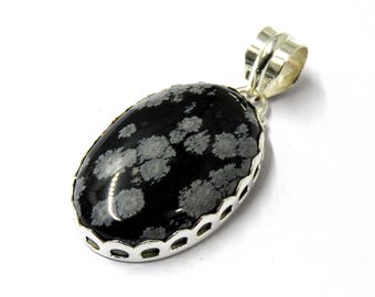 Faceted Snowflake Obsidian in Sterling Silver Pendant - Etsy