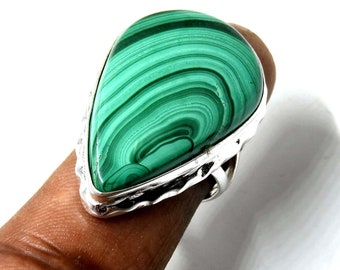 Large Malachite Ring, Malachite Silver Ring,solid silver ring, Malachite Stone Ring, Sterling Silver, Malachite Silver Ring Antique Silver