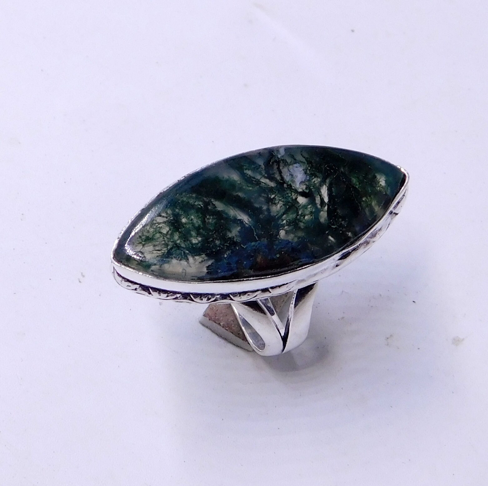 Green Moss Agate Silver Ring | Etsy