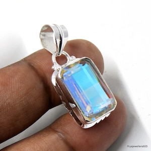 Rainbow Mystic Topaz Pendant: Sterling Silver Crystal Necklace