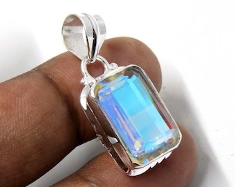 Ciondolo con topazio mistico arcobaleno: collana di cristalli in argento sterling