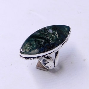 Green Moss Agate Silver Ring