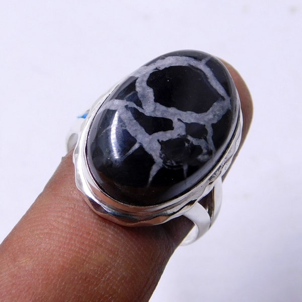 septarian dragon stone geode Silver Ring