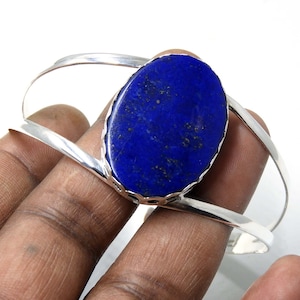 Natural Lapis Lazuli Sterling Silver bangle ,Lapis Lazuli Cuff bangle ,lapis adjustable bangle ,Dainty Lapis Lazuli bangle ,Gift for mother