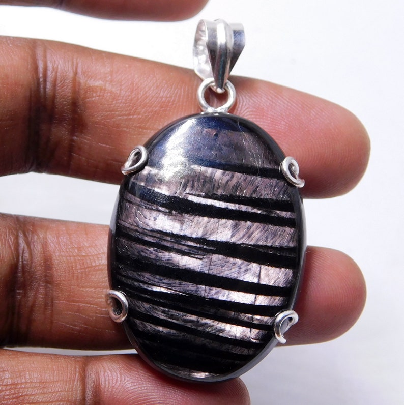 Natural Hypersthene Sterling Silver Pendant