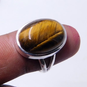 Tiger&#39;s Eye 925 Sterling Silver Handmade Ring, Tiger&#39;s Eye Silver Ring, Natural Tiger&#39;s Eye Ring,Sterling Silver Ring, Boho Ring