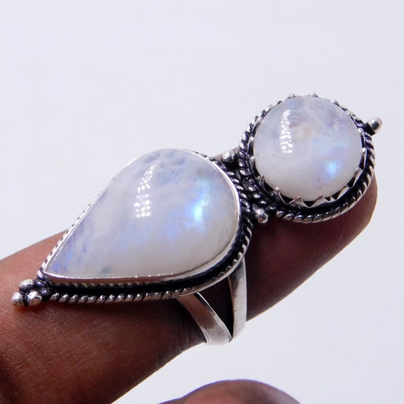 Round Rainbow Moonstone Ring with Cross Cross Band Rope Design Sterling Silver Round Rainbow Moonstone Ring with Cross Cross Band Rope Design Sterling Silver