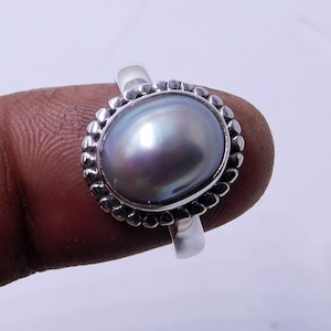 Pearl ring, handmade ring, Gray Pearl sterling silver ring, silver Pearl ring, 925 sterling silver ring,fresh water pearl ring, boho ring