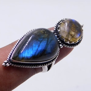 Labradorite Statement Ring: 925 Sterling Silver Boho Gemstone