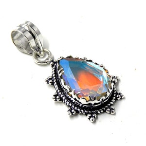 Rainbow Mystic Topaz Sterling Silver Pendant - Mercury Topaz, 40x20 mm