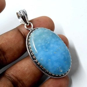 Natural Hemimorphite Sterling Silver Pendant: Handmade Designer Jewelry
