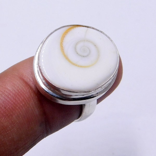 Bague en argent coquillage oeil de Shiva, bague oeil de Shiva sertie en argent sterling,