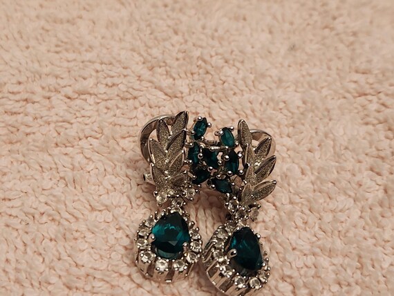 Sterling Silver Teardrop Clip On Earrings: Lab Em… - image 5