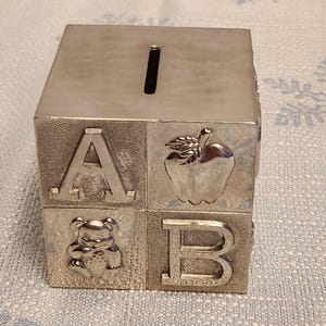 Baby block ABC silverplated coin bank