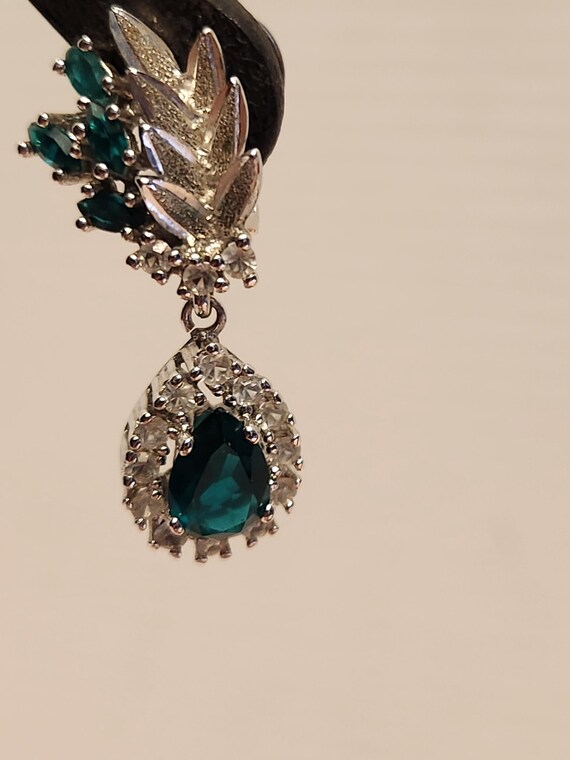 Sterling Silver Teardrop Clip On Earrings: Lab Em… - image 3