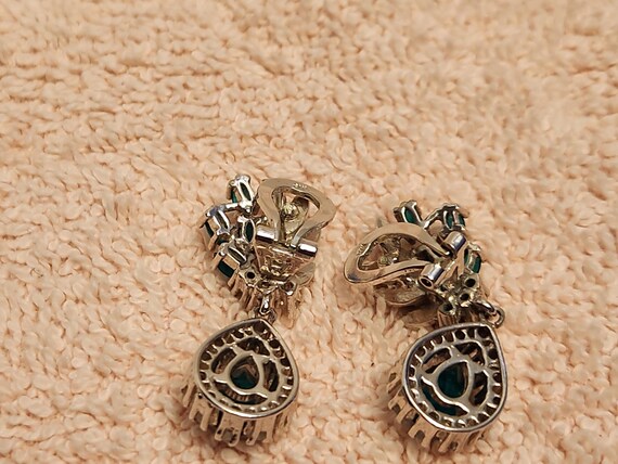 Sterling Silver Teardrop Clip On Earrings: Lab Em… - image 6