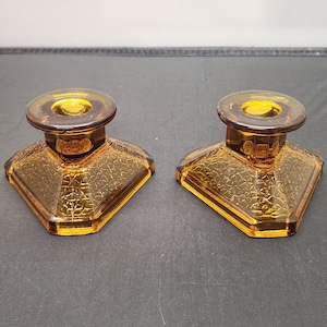 Amber taper candlestick holders