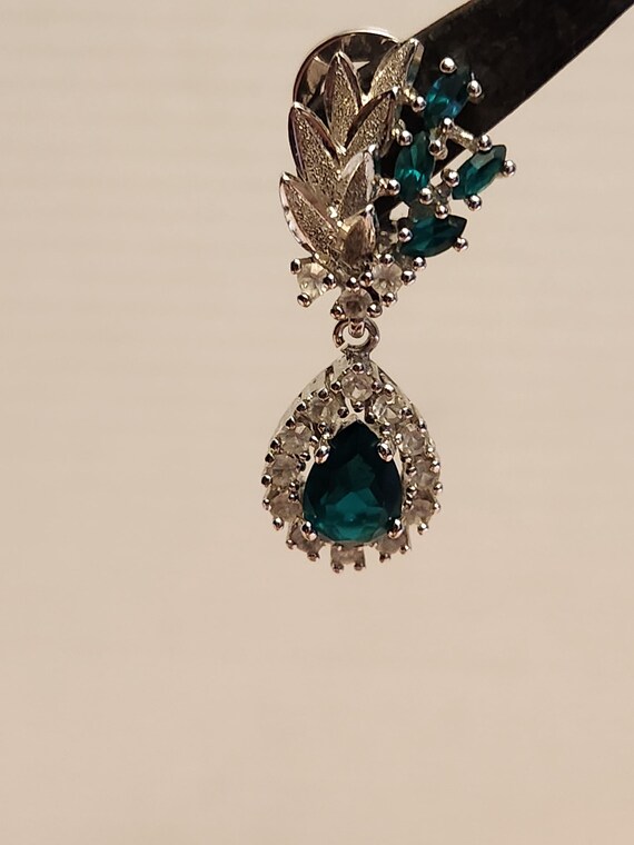 Sterling Silver Teardrop Clip On Earrings: Lab Em… - image 2