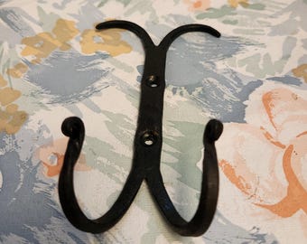 Hand Forged Iron Coat Rack: Rustic Hat Hook