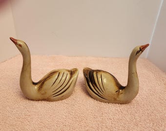 Geese Set: MCM Kitsch Bird Decor hand painted ceramic