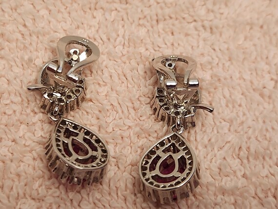 Sterling Silver Teardrop Clip On Earrings: Lab Ru… - image 6