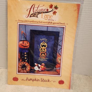 Halloween Pumpkin Stack needlepoint pattern kit by Autumn Lane Stitchery.