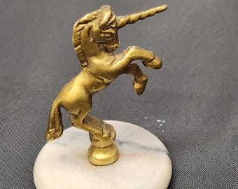 Brass unicorn and marble paper weight