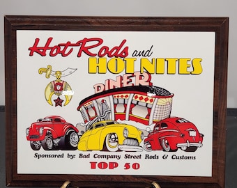 Hot Rod ceramic tile and wood decorative plaque