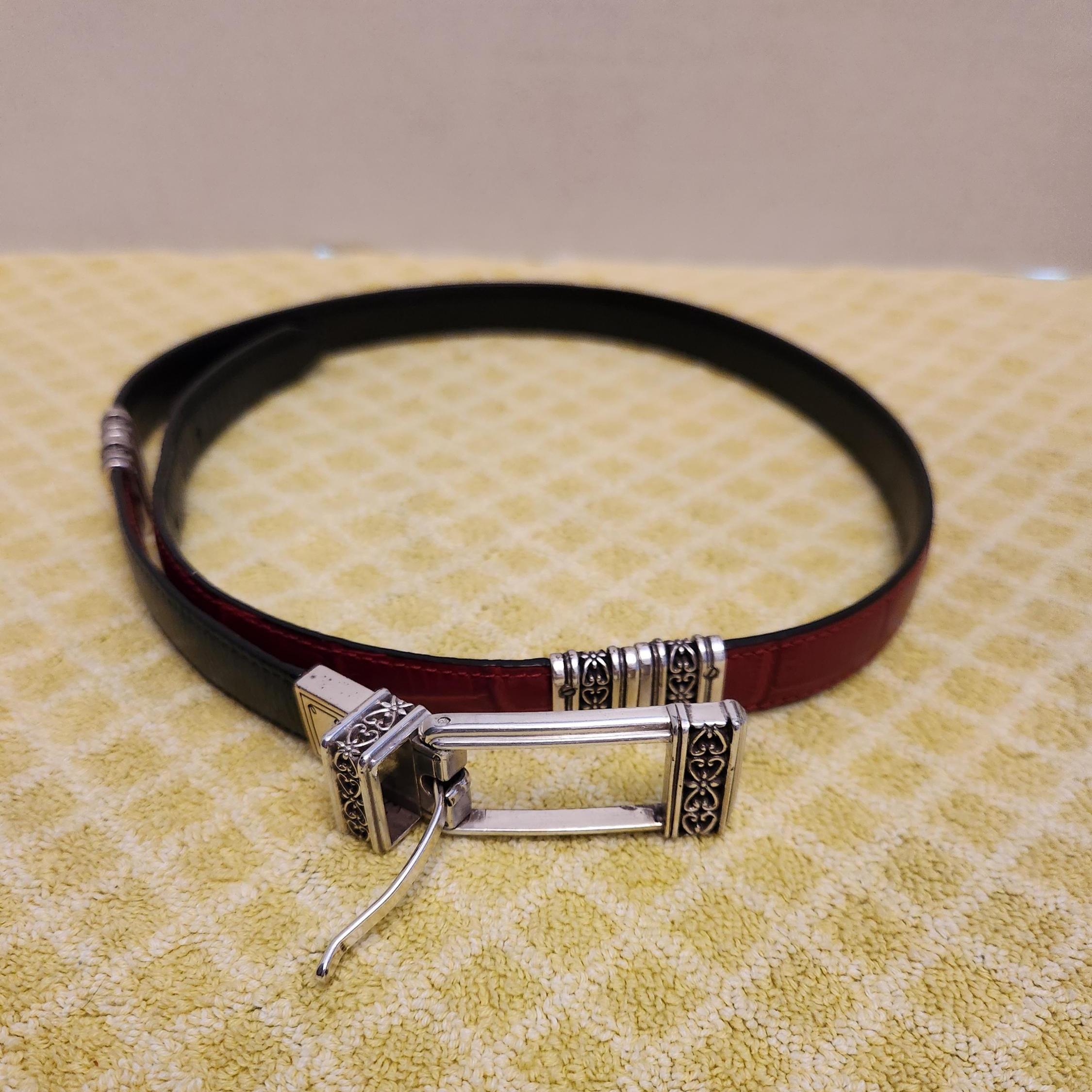 Brighton Reversible Black and Red Belt With Turntable Silver 