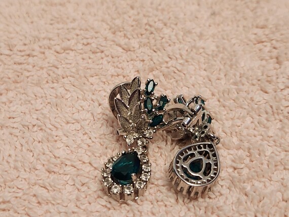 Sterling Silver Teardrop Clip On Earrings: Lab Em… - image 4