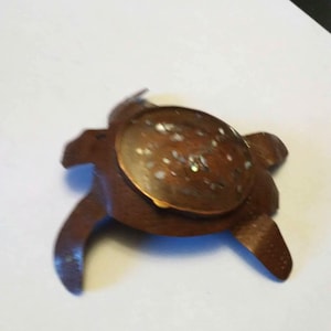 Primitive Sea Turtle Brooch Pendant: Handmade Brass Tone Jewelry
