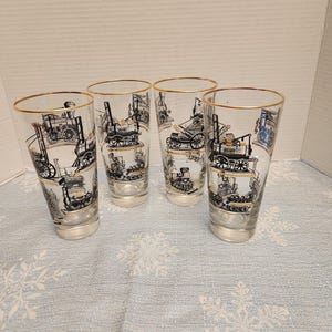4 Libby Railroad locomotive train steam engine 8 ounce glases