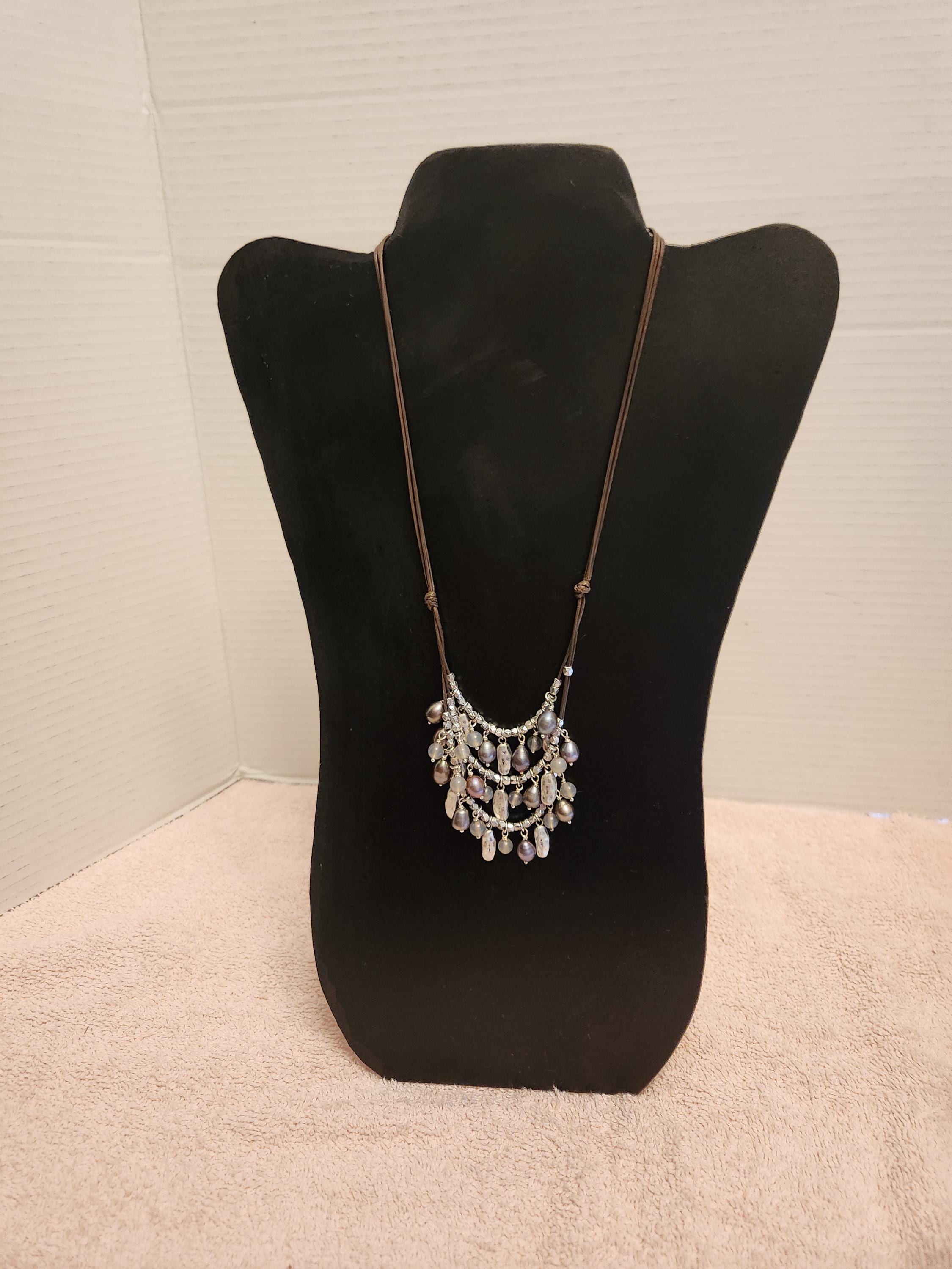 Bohemian Pearl Multi Strand Necklace: Iridescent Crystal Beads, Adjustable Cord