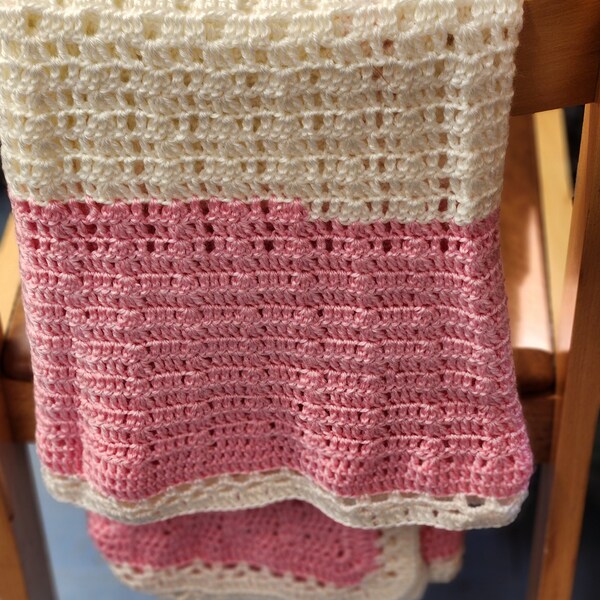 Afghan  Pink and white rectangular baby afghan blanket coverlet Mother's Day gift knit goods crib cover knit blanket baby girl baby shower