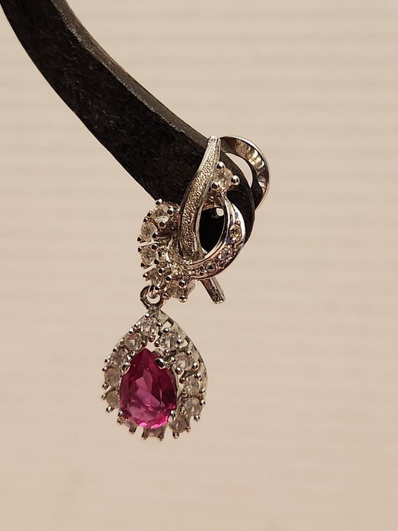 Sterling Silver Teardrop Clip On Earrings: Lab Ru… - image 3